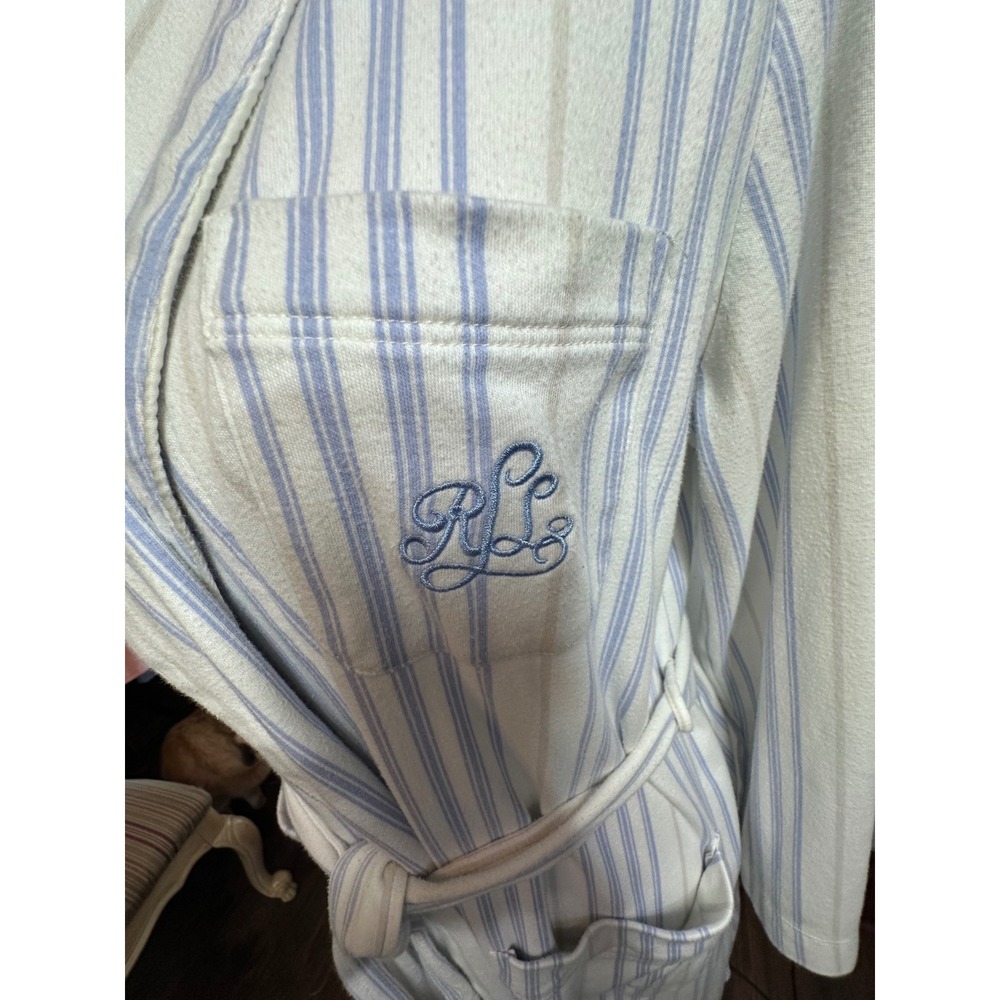 Lauren Ralph Lauren Blue White Striped Cotton Blend Jersey Wrap Robe Shawl L - Picture 2 of 6